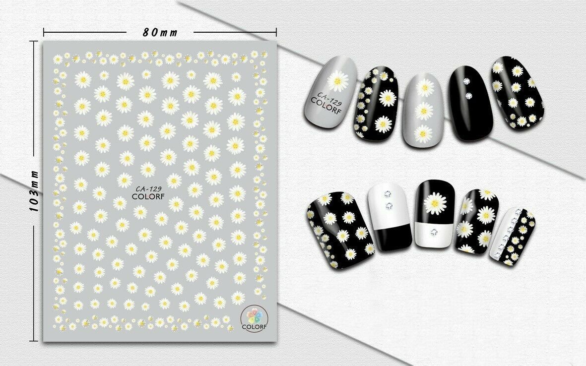 Nail Art 3D Decal Stickers Small White Daisy Flowers CA129