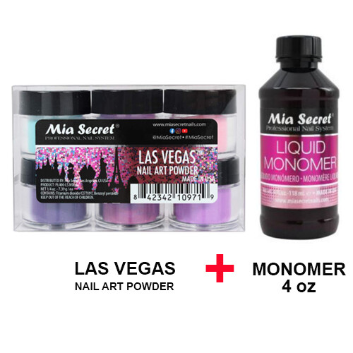 Mia Secret Monomer 4 oz with Las Vegas 6 Colors Set Nail Art Powder