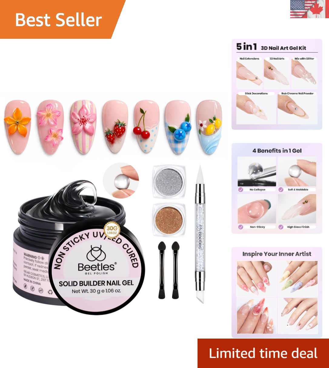 Versatile Beetles 3D Nail Art Gel Kit – Easy Apply, Lasts 21+ Days Under UV/LED