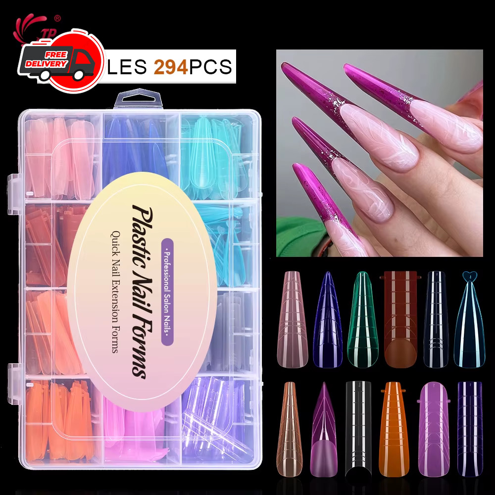 292pcs Nail Forms Dual Form Set Acrylic Extension Poly Gel False Nail Tips Kit