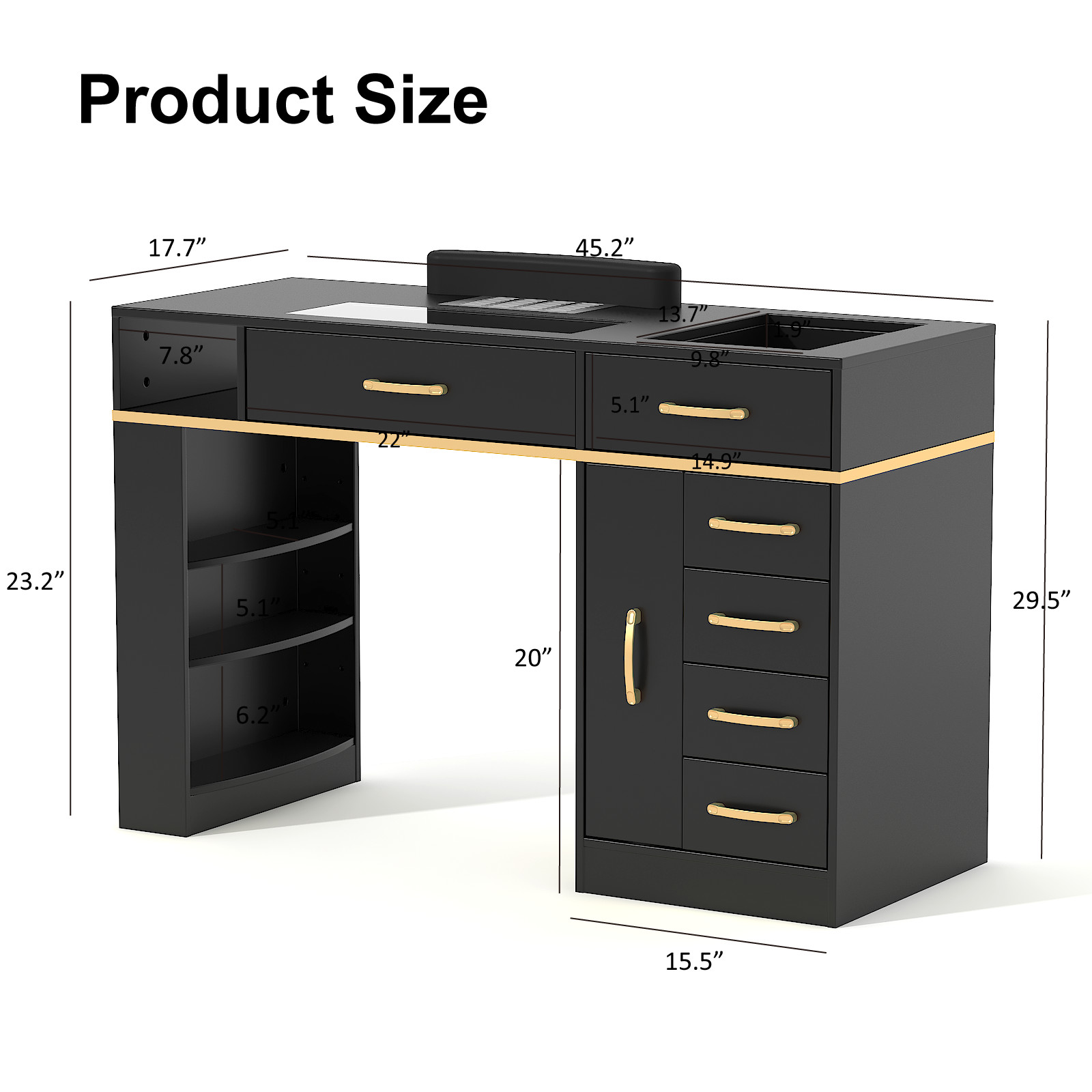 OROFULL Manicure Table, Professional Nail Desk with Storage Drawers, Black