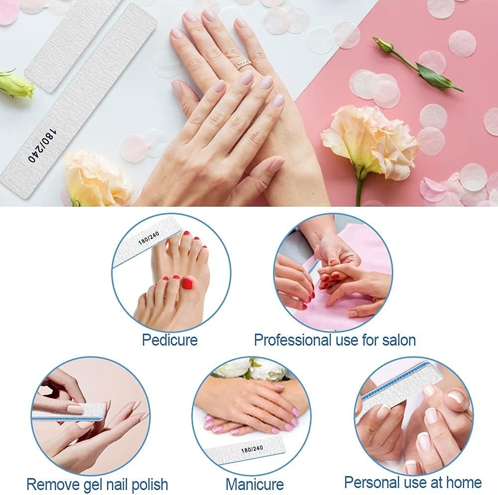 Nail Files-Nail File for Acrylic Nails 100/100 Grit, Nail Files Emery