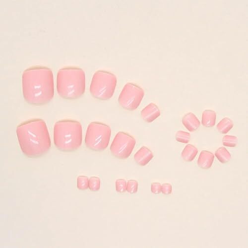 24 Pcs Solid Pink Press on Toenails Short Square – Summer Fake Toe Design Y1