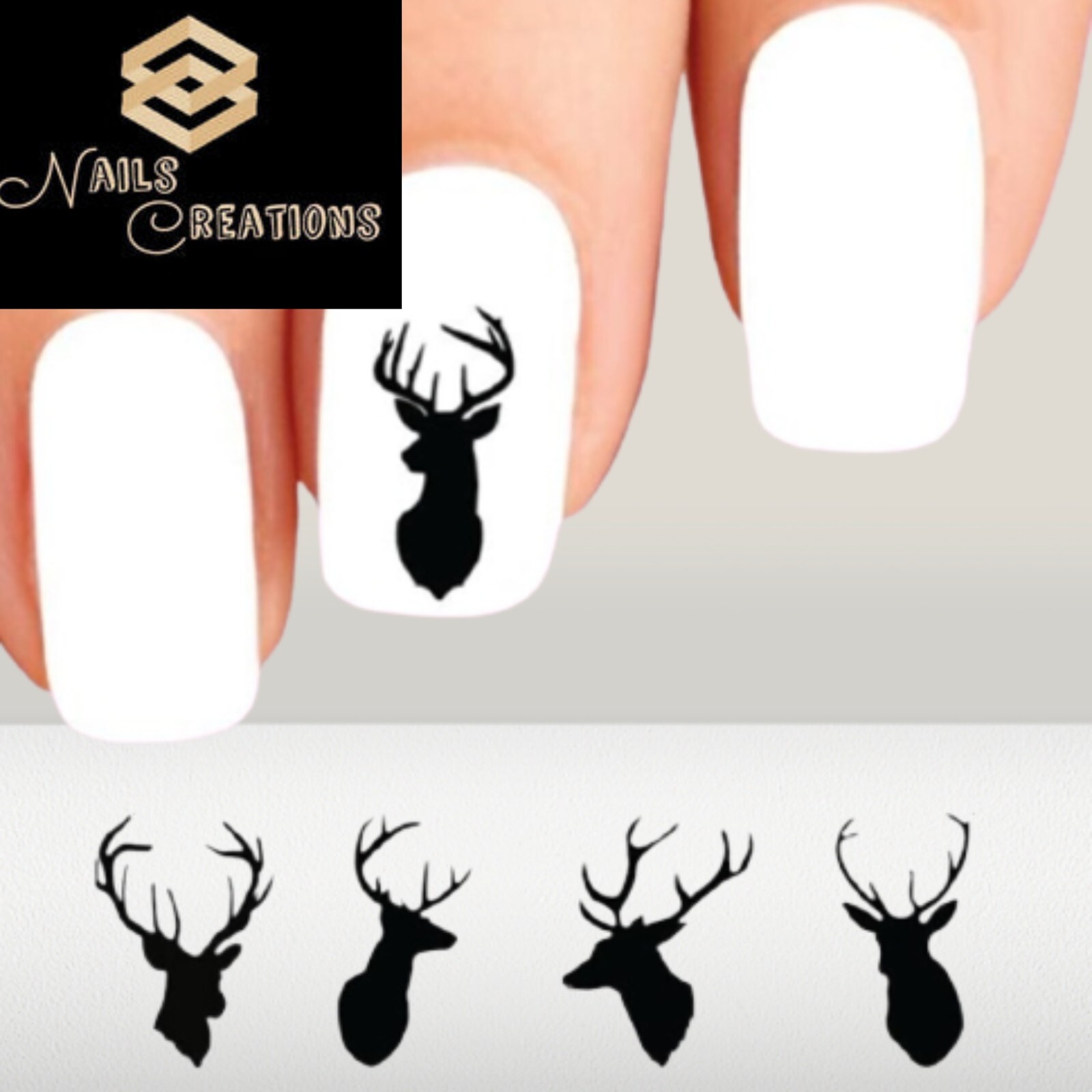 Buck Stag Deer Silhouette Assorted Set of 20 Waterslide Nail Decals