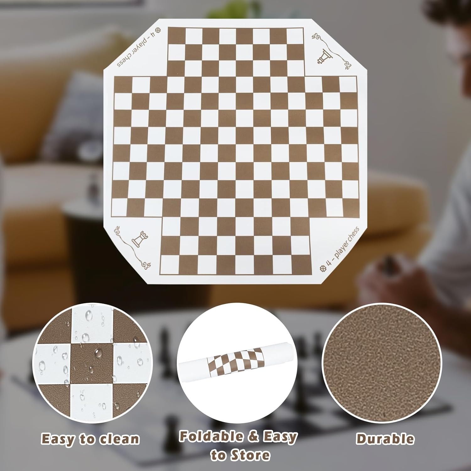 3 or 4 Player Chess Board Game Set,64 Pieces Colorful Chess,Chess Game for Team