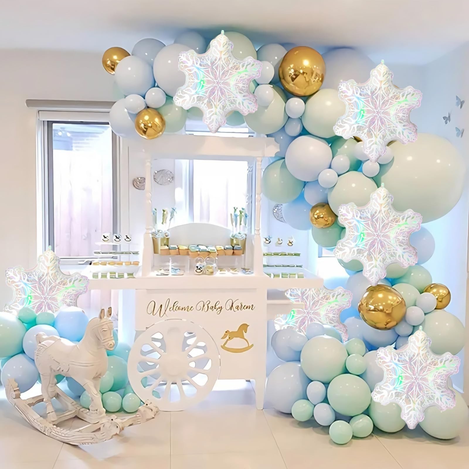6pcs 24” Clear Iridescent Snowflake Balloons, Winter Theme Snow Foil Mylar B…