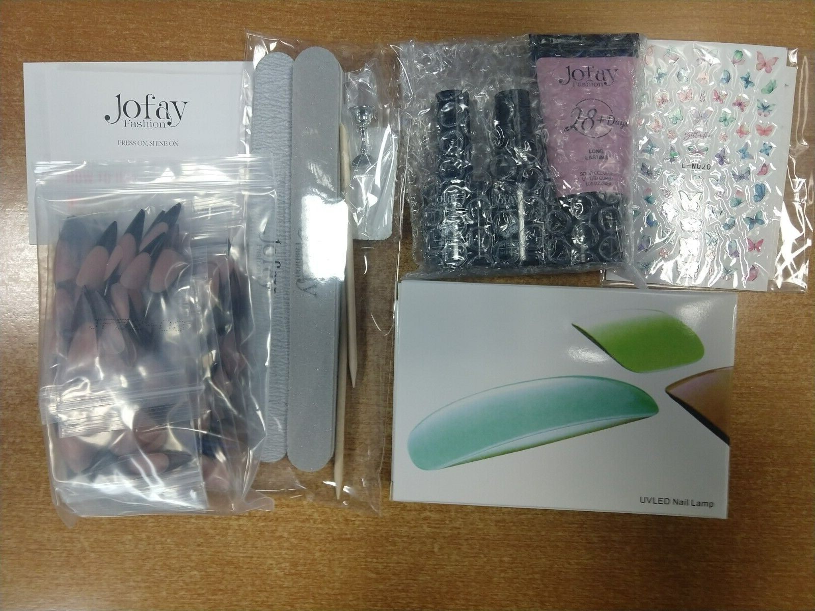 Jofay Fashion Black French Tip Soft Gel Long Stiletto Nails Kit E3D