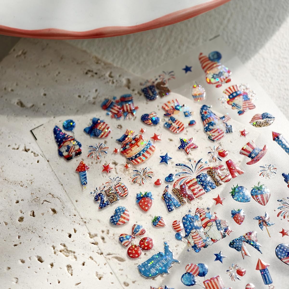 5D Embossed 4th of July Nail Stickers Self-Adhesive Independence Day Nail Art St