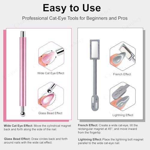 5-in-1 Cat Eye Nail Magnet Stick with Heart Shaped Tool & Ball Magnet, Pink