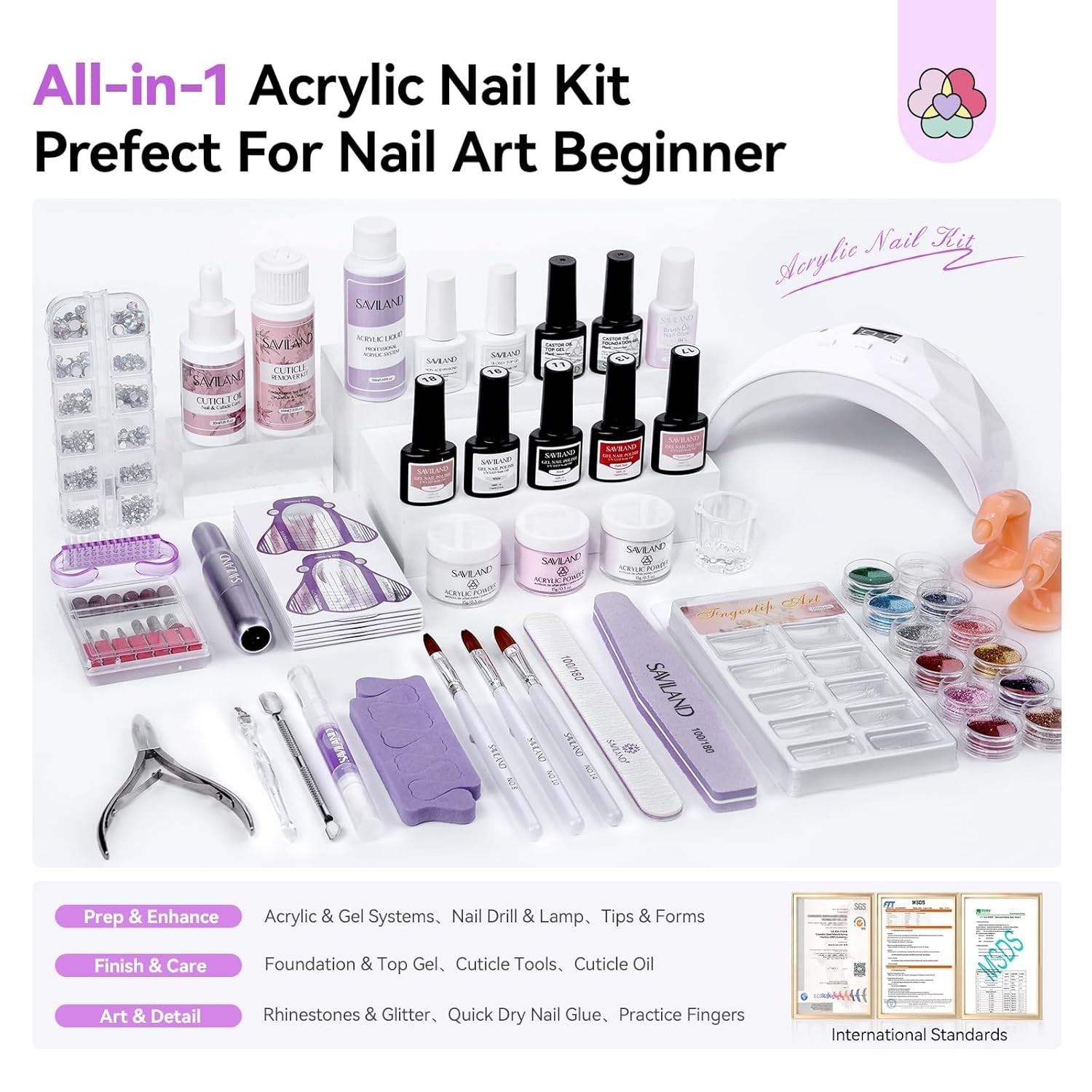 Professional Acrylic Nail Kit with 3 Powders & 88W Lamp – Perfect for Beginners