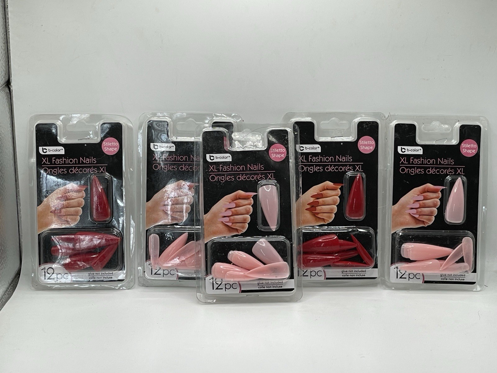 b color 12 count XL Fashion Nails Stiletto Shape Glue Not Inc