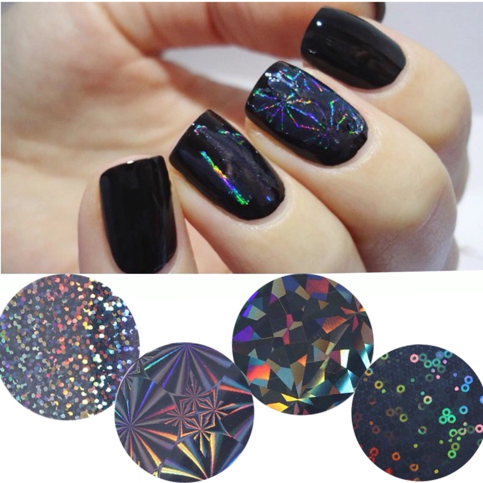 Transfer Foil Holographic Nails Wraps Transparent Stickers Shiny Nail 4pc x 20cm