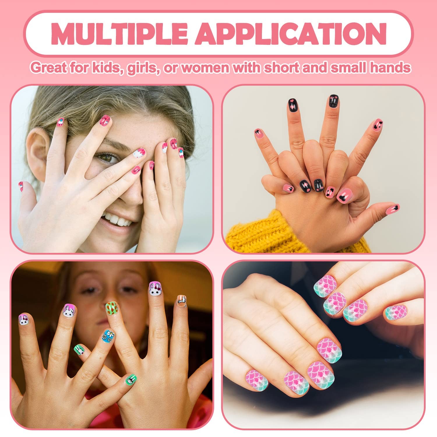 240 Pieces Fake Nails for Kids Girls Artificial Press Large, Multicolor