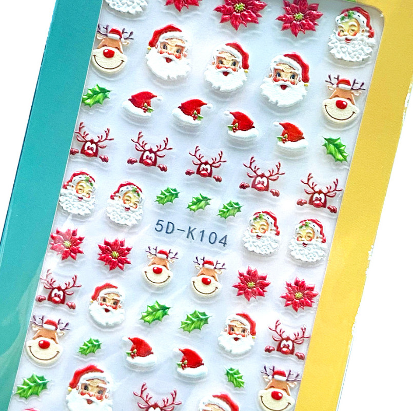 Christmas 5D Nail Art Stickers Snowflake Tree Heart Self-Adhesive Manicure NH7
