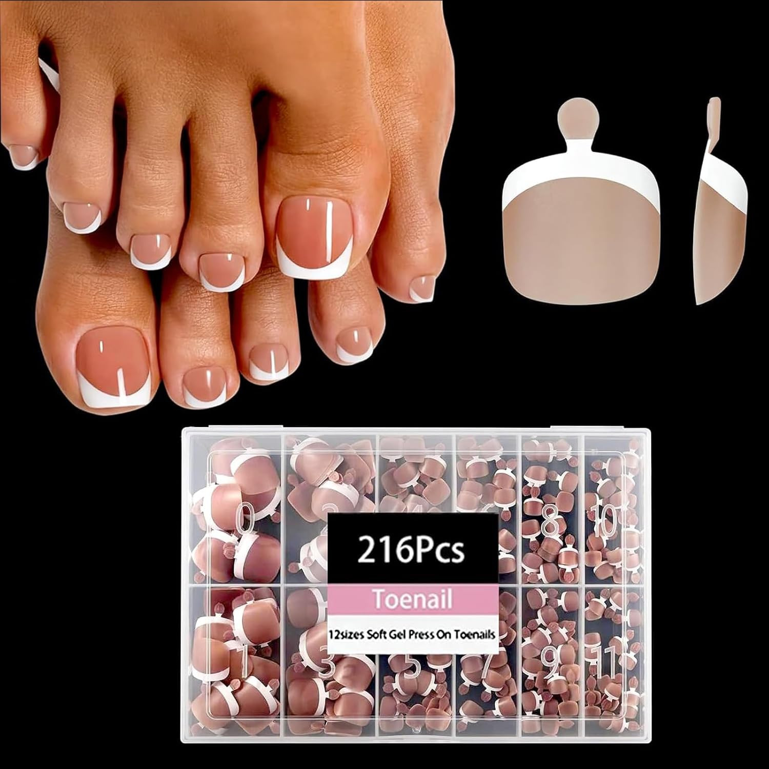 Brown Toe Nail Tips, 216Pcs Short Press on Toenails for Women, Soft Toe Nail Pre