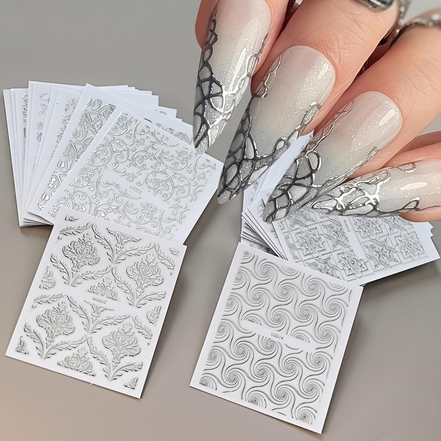 30 Quality Silver Lace Nail Decals – Easy Application for All Occasions
