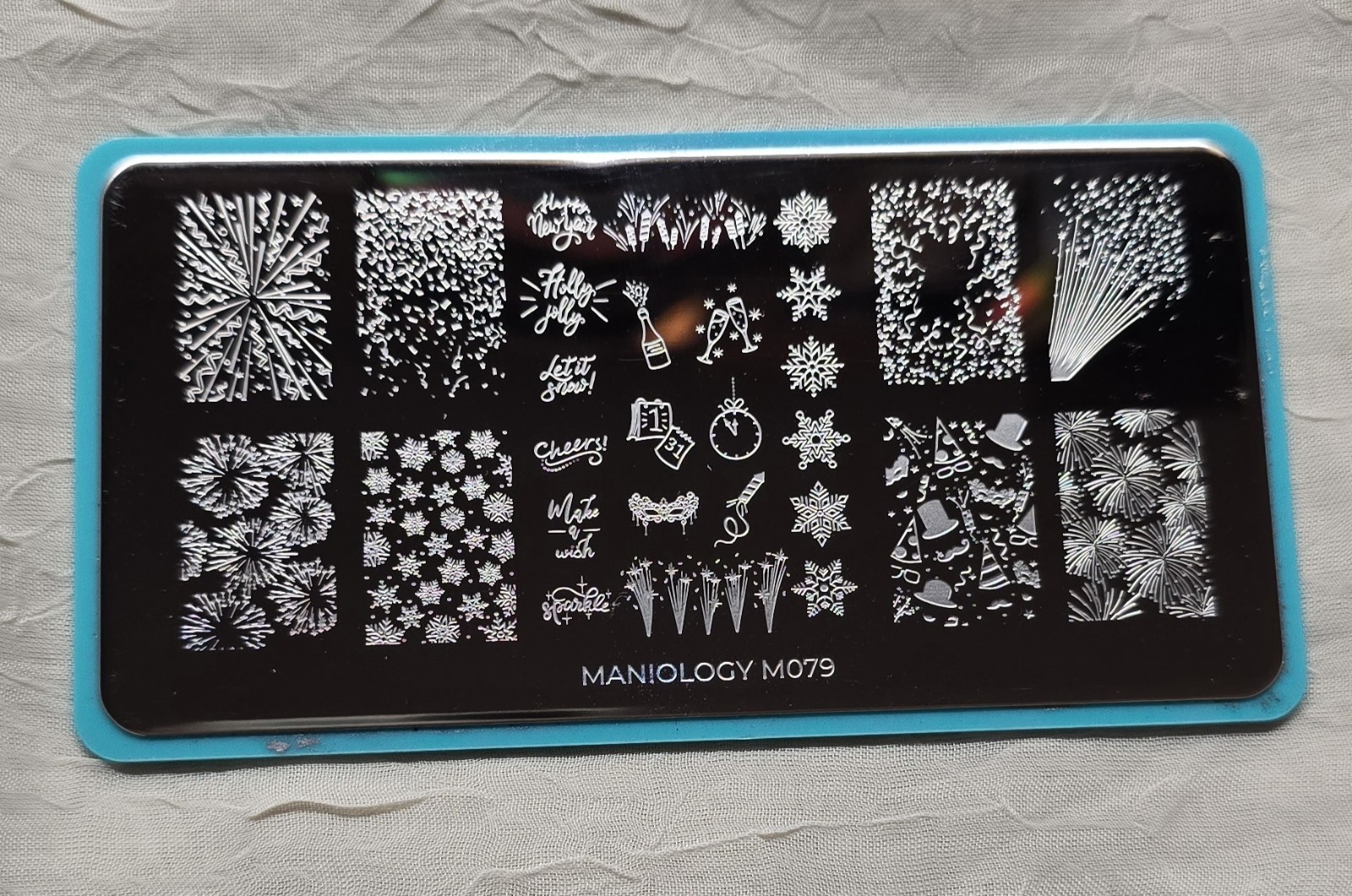 M079 Maniology Nail Stamping Plate Happy New Year Birthday Celebration Fireworks
