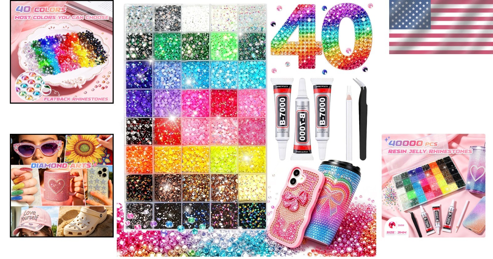 Bedazzling Kit 40 Colors Bedazzler Kit with Rhinestones Resin Jelly Rhines