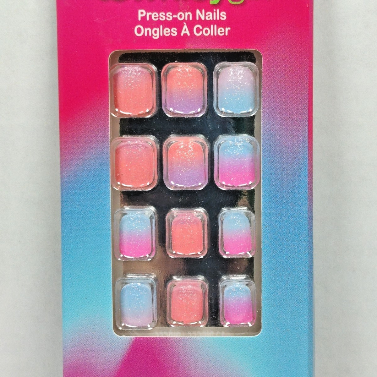 Townley Girl Press-on Nail Art 12 Pieces Pastel Rainbow Colors Pre-Glued Age 3+