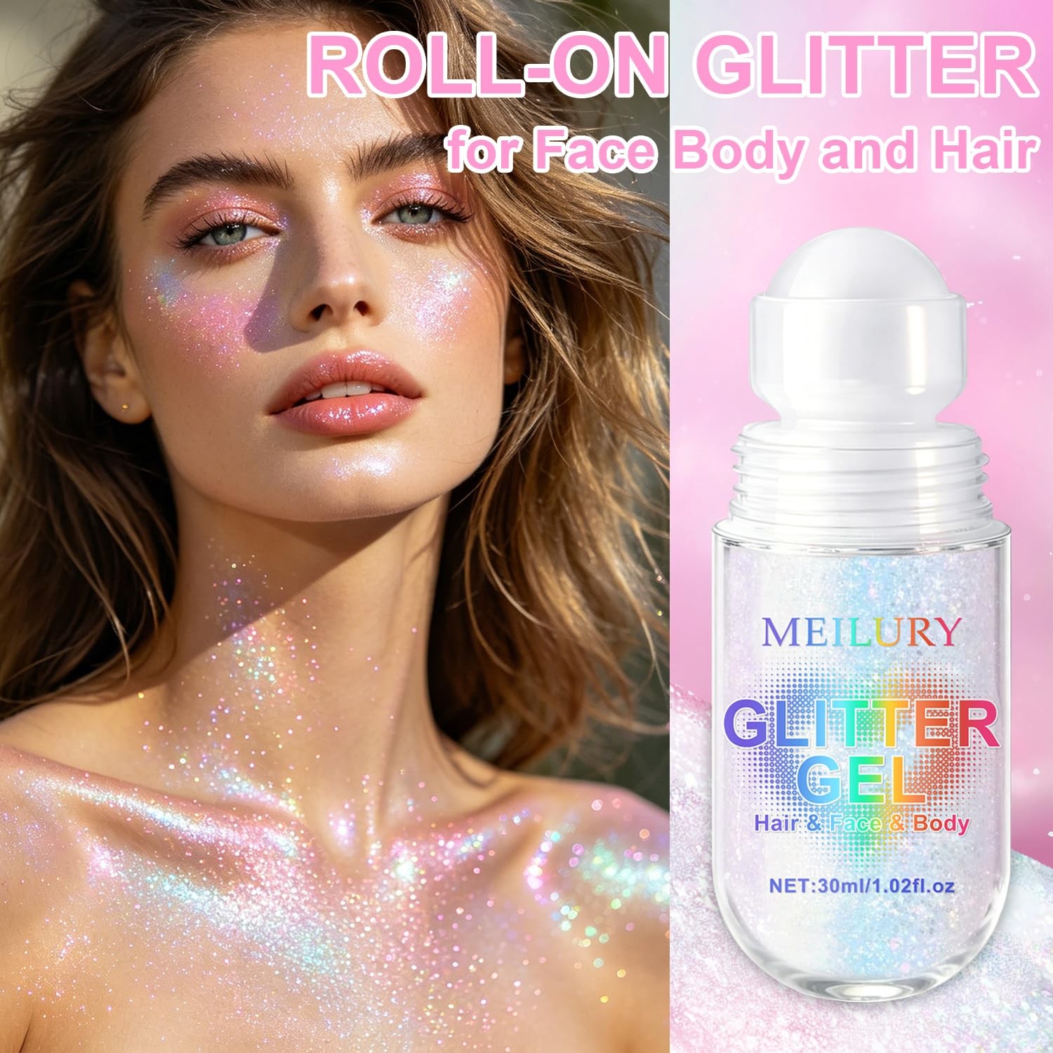Meilury Body Glitter Gel 2PCS Sparkling Pink