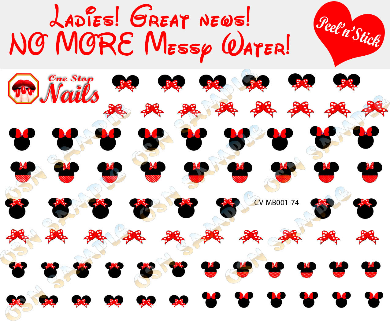 Minnie Mouse with a Bow CLEAR VINYL Peel’n’Stick Nail Decals/Stickers CV-MB1-74