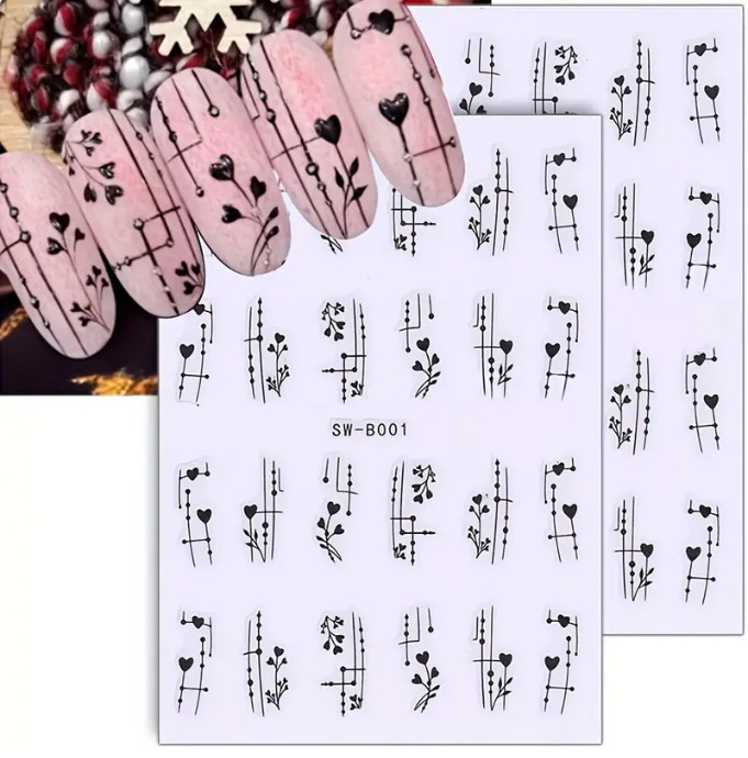 3Pcs Nail Art Sticker Heart Valentine Decals Manicure DIY Peel & Stick NH6