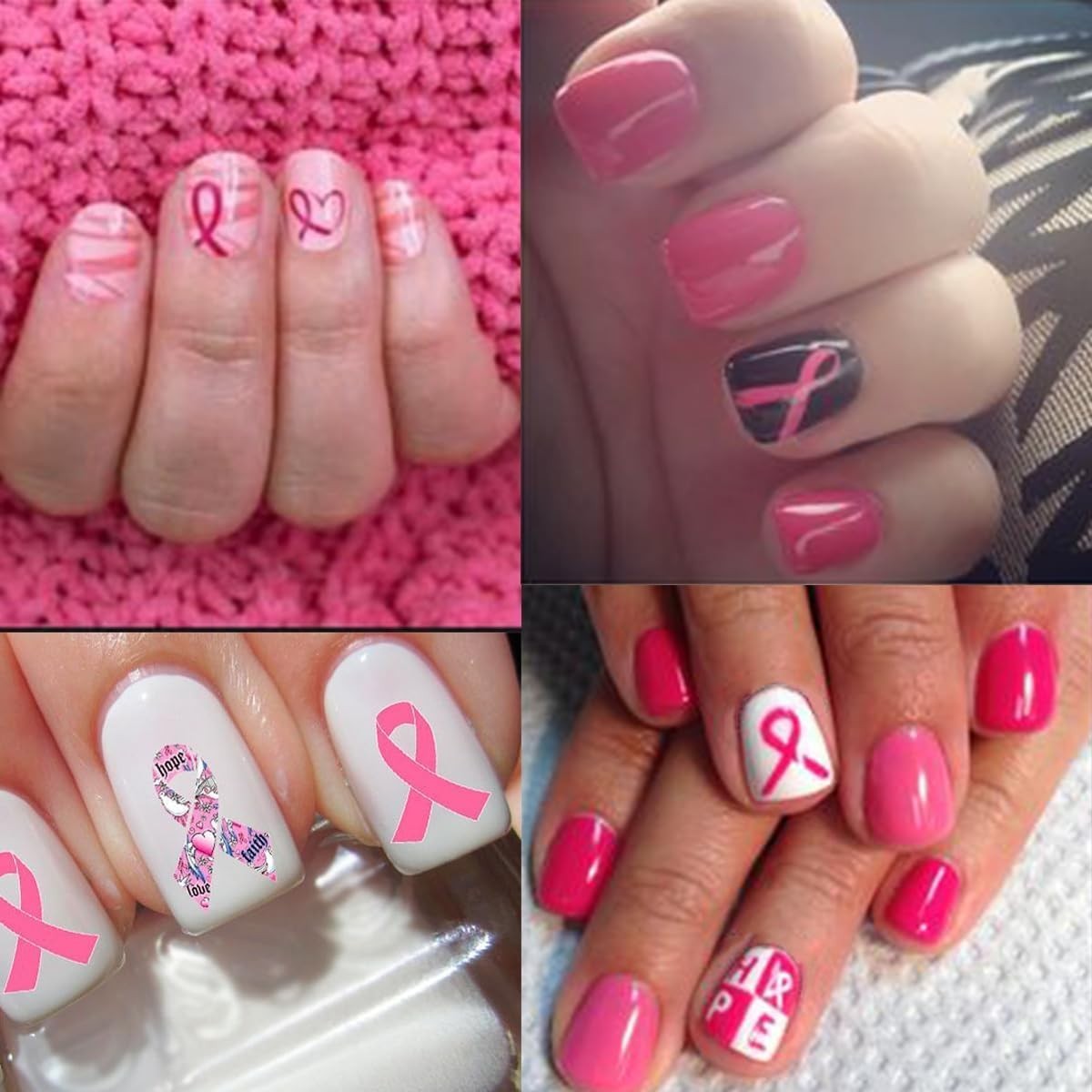 6 Sheets Breast Cancer Nail Art Stickers – 3D Self-Adhesive Heart Letter Nail