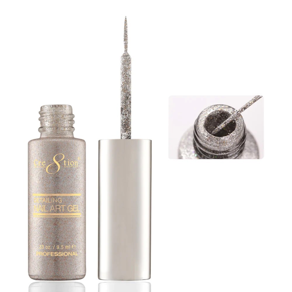 Cre8tion Detailing Nail Art Gel .33 Oz – #34 Silver Holo Platinum