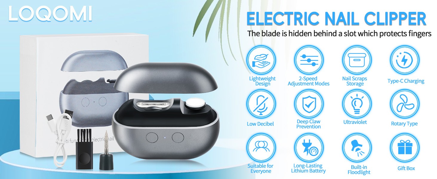 Electric Nail Clipper with LED Light, 2 Speeds Nail File & Baby Automatic