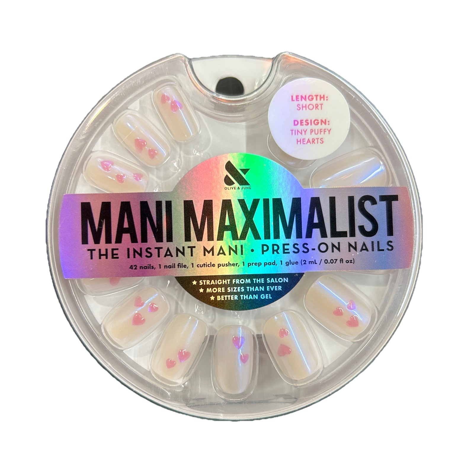 2 Sets Of Olive & June Instant Mani Press-On Nails Short Tiny Puffy Hearts