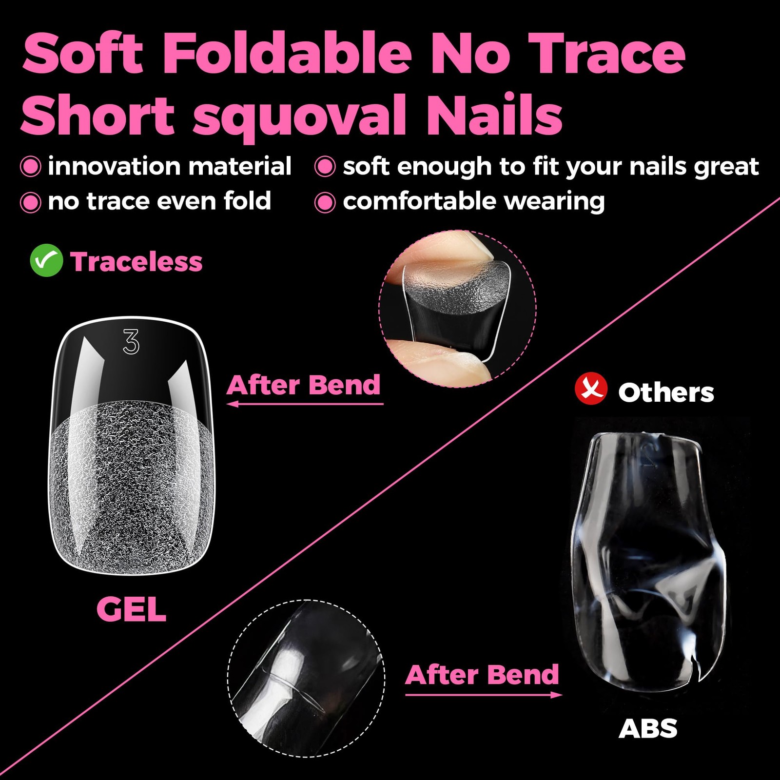 UNA GELLA Gel Nail Tips Square & Squoval Short, 504pcs Short Round Clear
