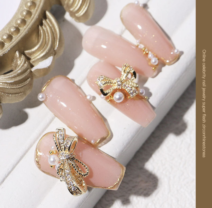 1Pc 3D Bow Knot Nail Charms Glitter Metal Manicure Accessories Nail Art Decor