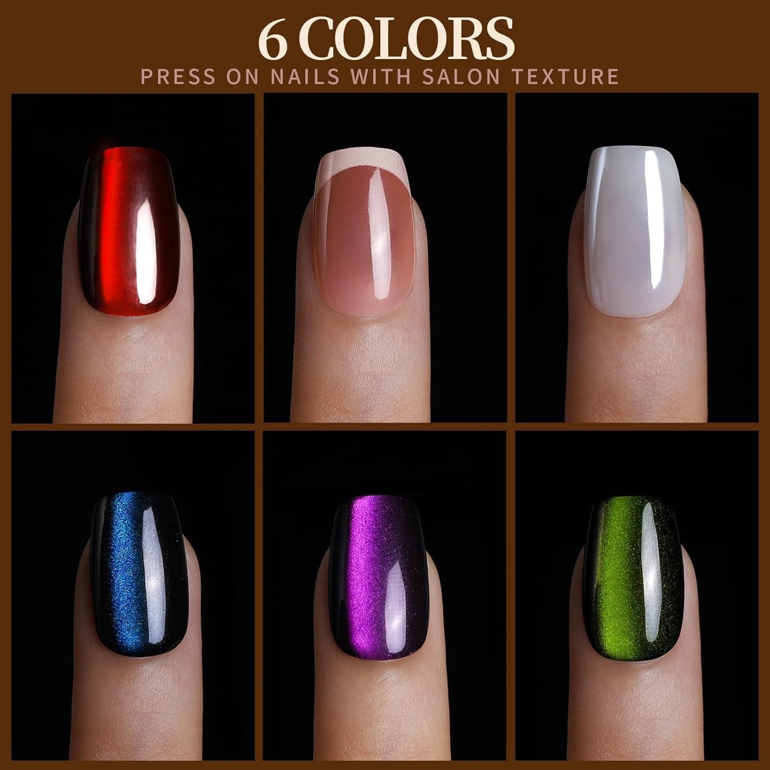 Press On Nails, 6 Colors Cat Eye Press On Nails Short, Natural Fake Nails Glo…