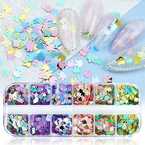 Rabbit Nail Art Glitter Sequins 12 Grids Nail Sequins 3D Rabbit Flakes