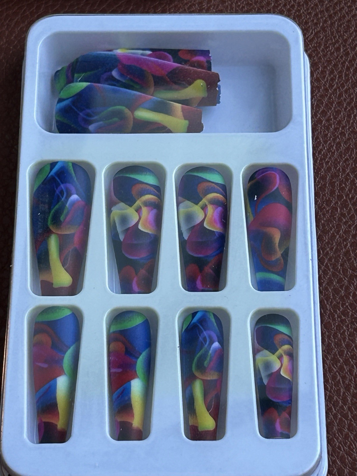 Press On Nails Long Square Abstract Art Design Rich Multicolored 24ct