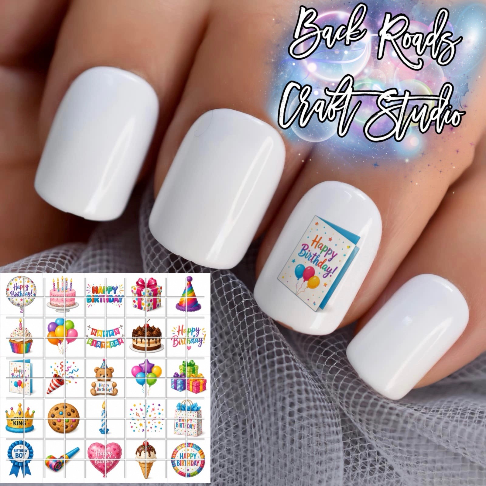 Happy Birthday Waterslide Finger Nail Decals Instructions Bonus set of 50 JM