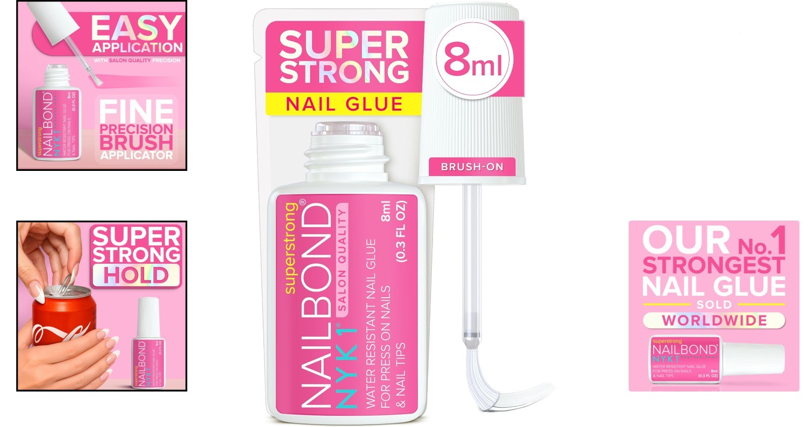 Fast Drying Nail Glue for Press On & Acrylic Nails – 8ml Brush Application