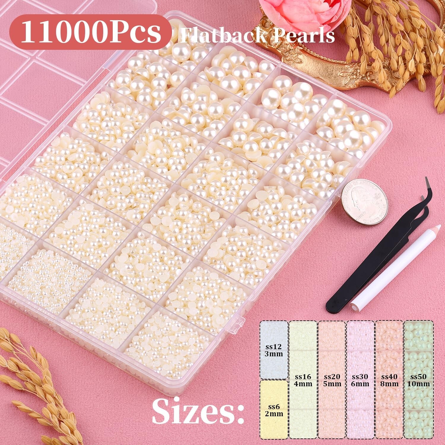 11000Pcs Flatback Pearls for Crafting (Ivory White/Beige), Assorted Size 2/3/…
