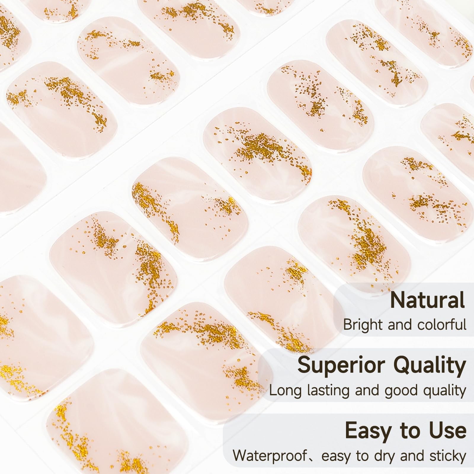 Semi Cured Nail Strips 28 pcs French Nail Stickers for (Gold foil Stamping) F…