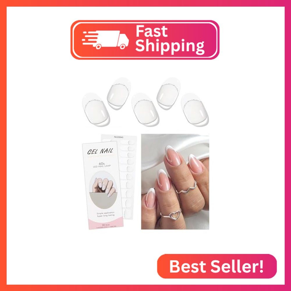 JMEOWIO Gel Nail Stickers White French Tip Transparent Semi Cured Gel Nail Strip