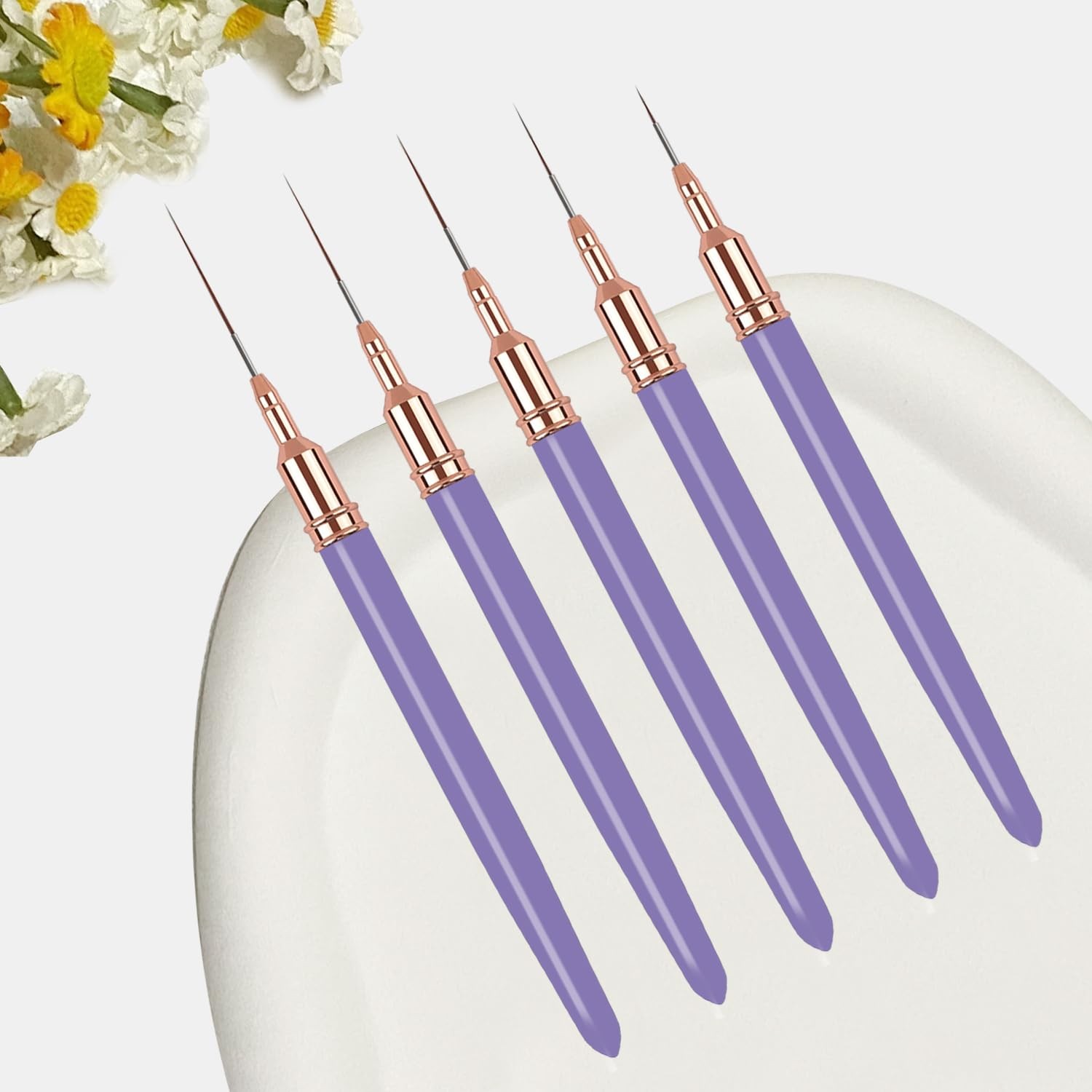 5PCS Nail Art Liner Brushes Set Fine Detail UV Gel Painting Tools Purple