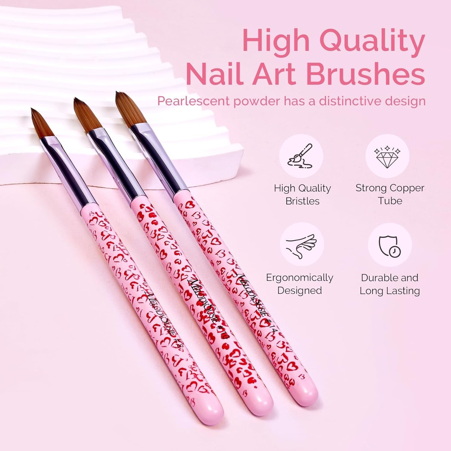 3-Piece Acrylic Nail Brush Set – Sizes 8/10/14, Professional Nail Art Tool for A