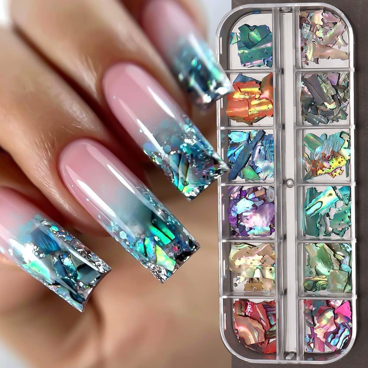 Aurora Shell Nail Glitter Flakes,Holographic Irregular Abalone Slices Sea Shell