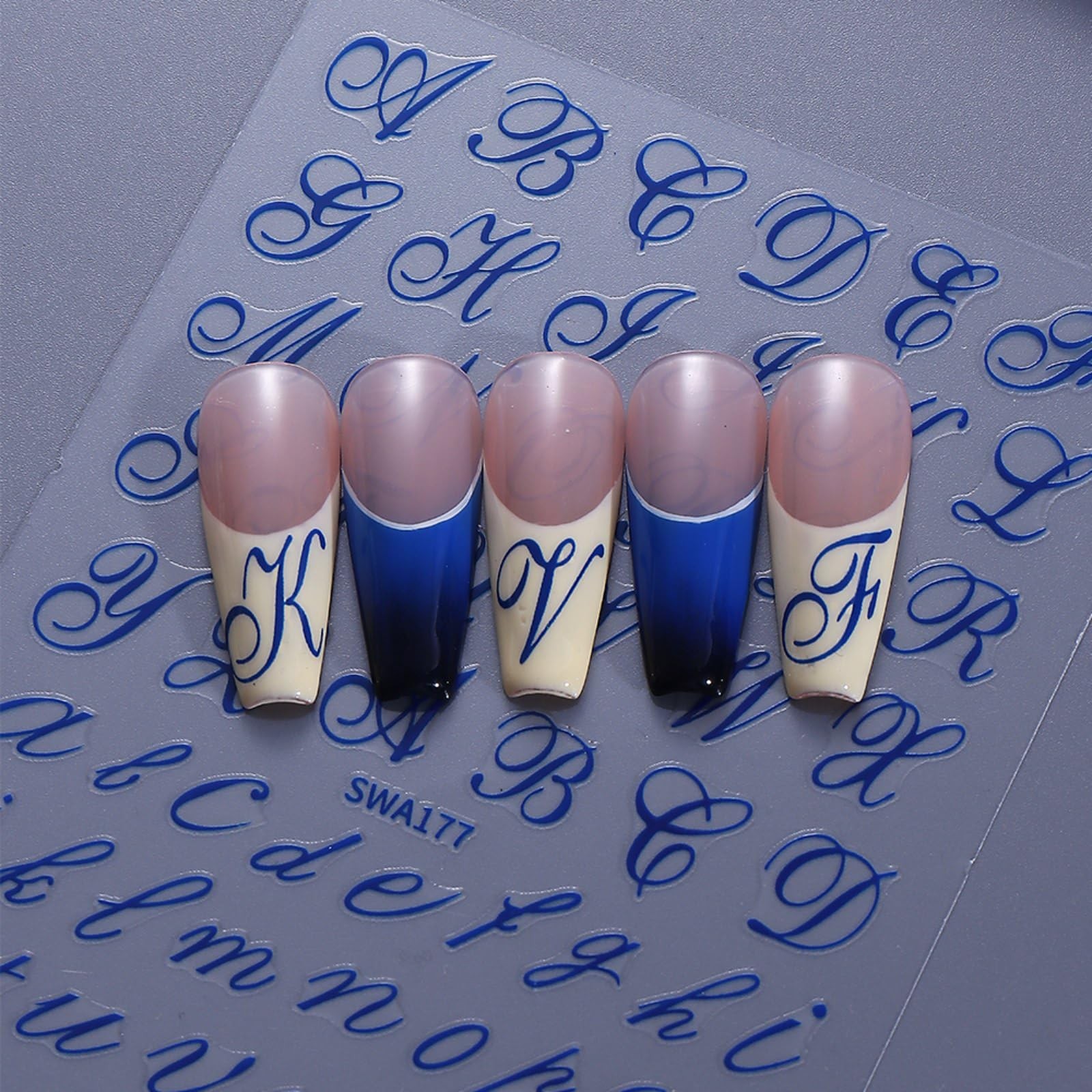 4 PCS 3D Old English Letter Nail Art Stickers Gold Blue Red Black Decals