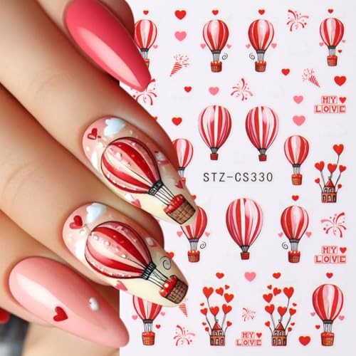 Valentine’s Day Nail Art Stickers Red Heart Nail Decals with Rose style6