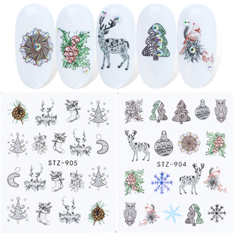 12Pcs Water Transfer Art Decal Sticker Nail Epoxy Resin Christmas Snowflake NS26