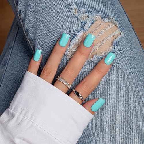Teal Blue Press On Nails Medium Square – Acrylic Press On Nails teal blue