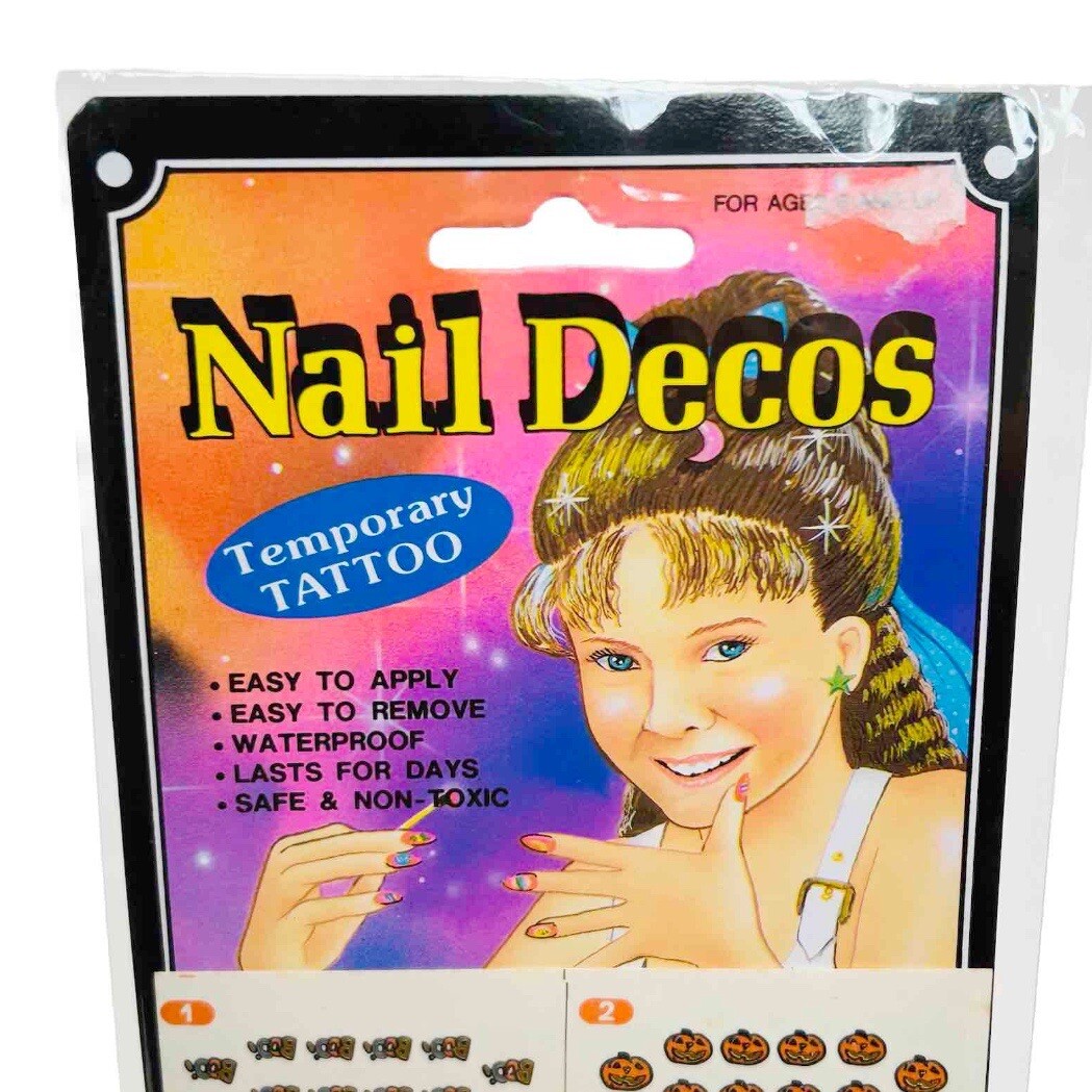 Vintage 90s Y2K Nail Decos Nail Art Tattoos Halloween Black Gold Cats Bats Moon