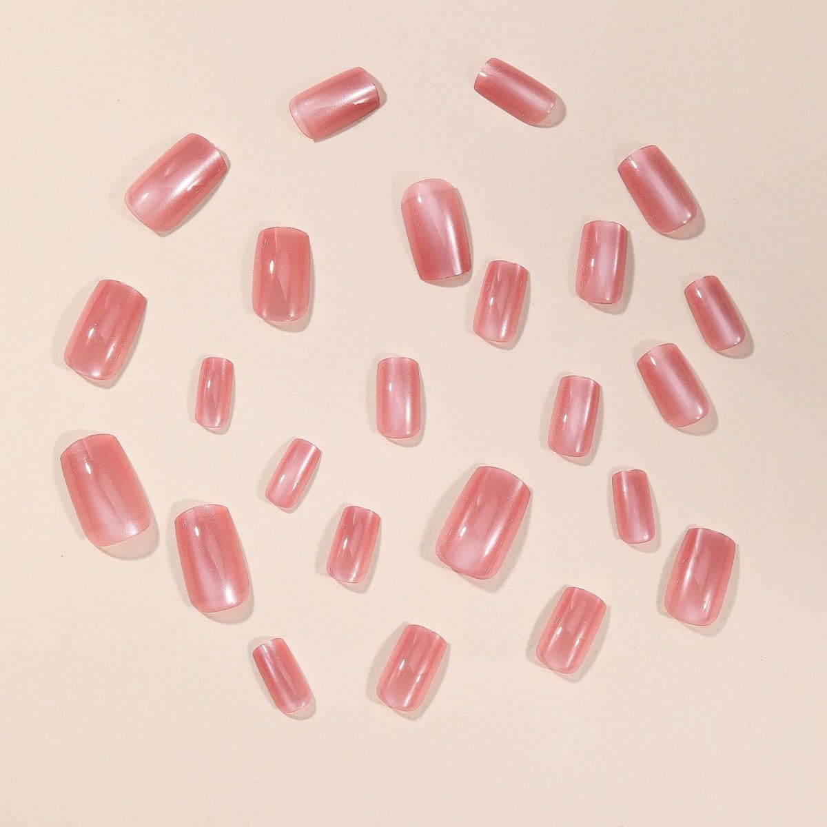 Cat Eye Press on Nails Short Square Fake Nails Pink Nails Press Ons Bling Gli…