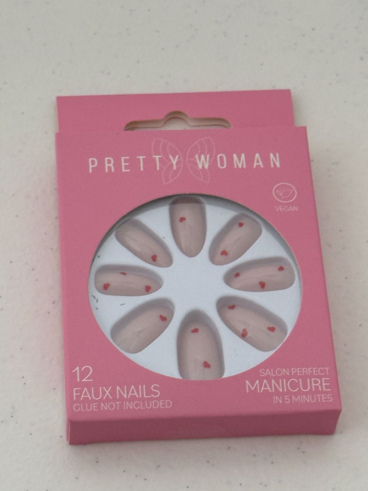 Pretty Woman Faux Nails Heart Design Press On Nails Vegan 12 Count New